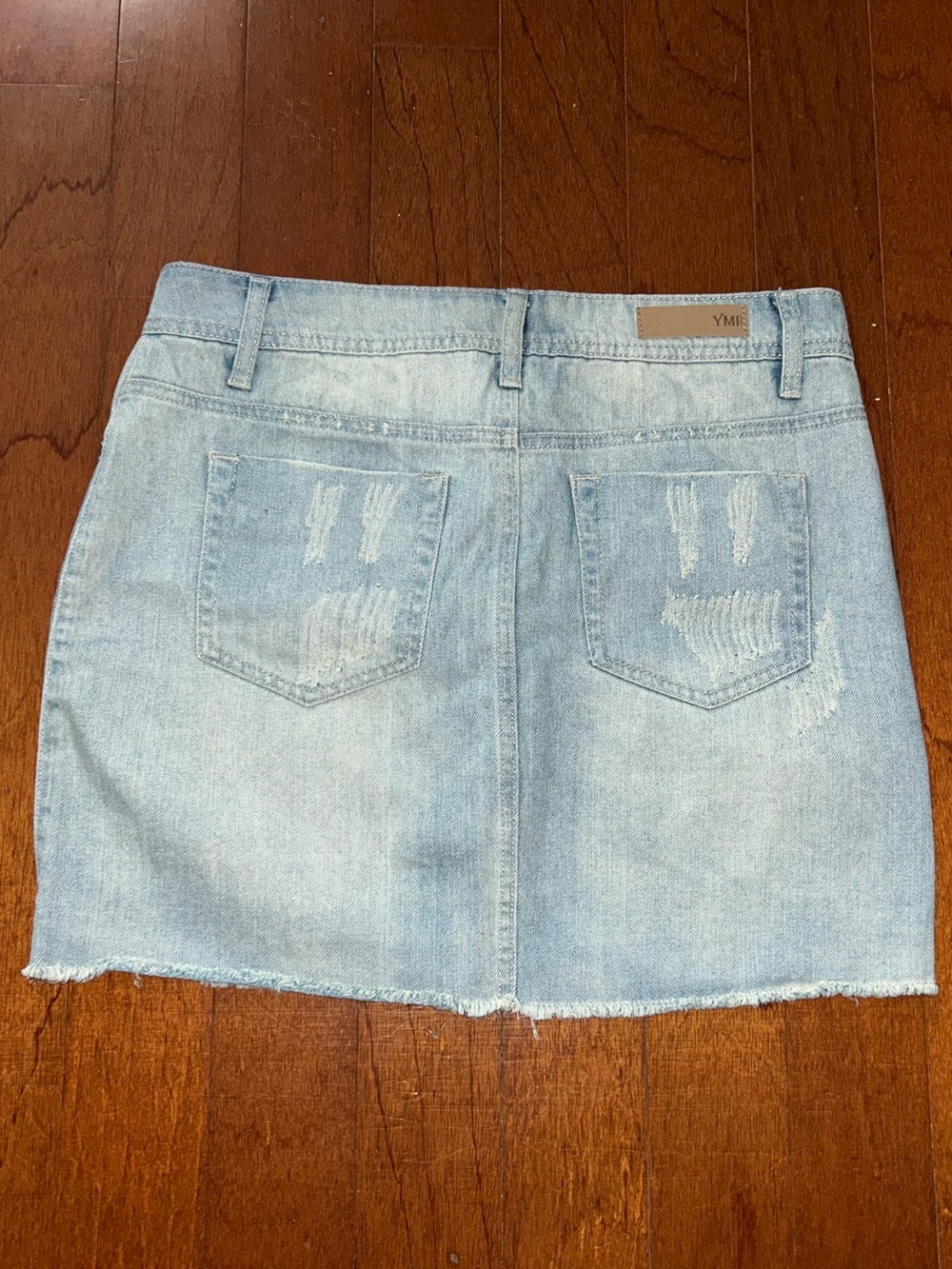 NEW YMI Distressed Denim Mini Skirt Full Button-Up Raw Hem Size 7 Y2K - Picture 4 of 10
